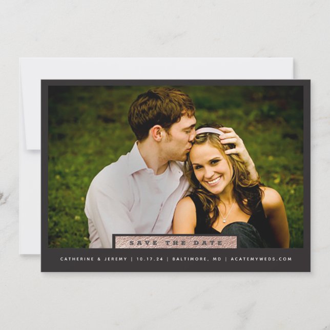 Einfache Rose Gold Block Foto Save the Date (Vorderseite)