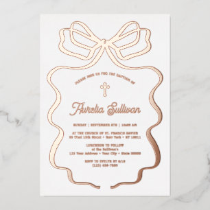 Einfache Rose Gold Bow Taufe Folieneinladung