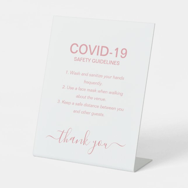 Einfache Rose Gold Covid Safety Guidelines Party Sockelschild (Vorderseite)