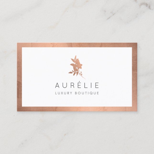 Einfache Rose Gold Floral Luxus Boutique Visitenkarte (Vorderseite)