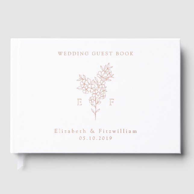 Einfache Rose Gold Foil Cherry Blossom Monogramm Gästebuch (Vorderseite)