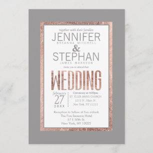Einfache Rose Gold Frame Slate Gray Hochzeit Einladung