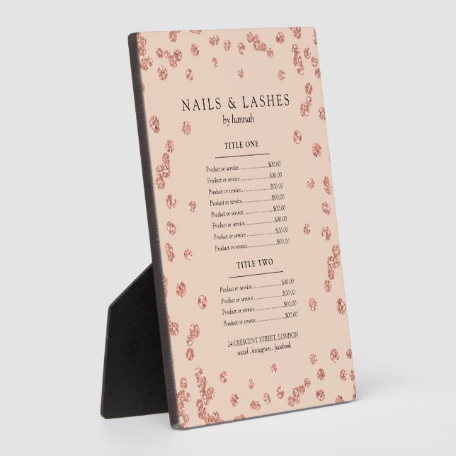 Einfache Rose Gold Glitzer Confetti Preismenü Pins Fotoplatte (Seite)