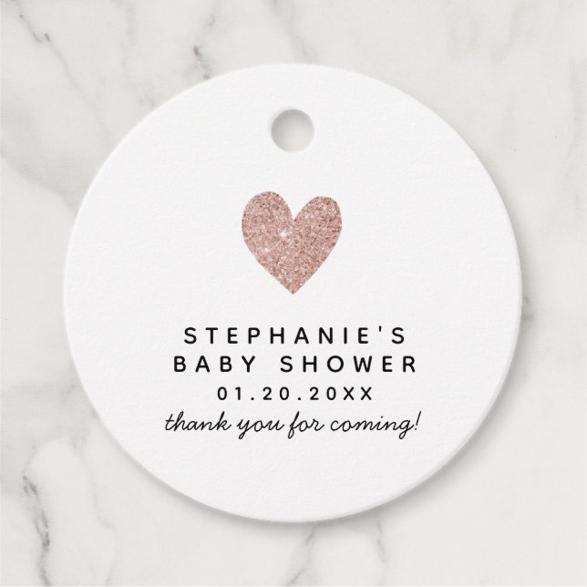 Einfache Rose Gold Glitzer Herz Kinderdusche Geschenkanhänger (Vorderseite)
