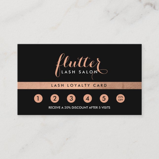 Einfache Rose Gold Lash Salon Logo Black Loyalty Treuekarte (Vorderseite)