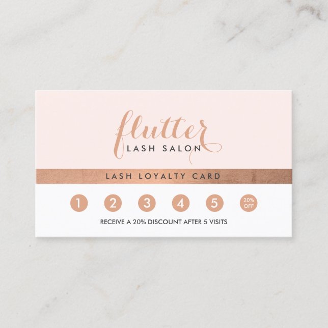 Einfache Rose Gold Lash Salon Logo Pink Loyalty Ca Treuekarte (Vorderseite)