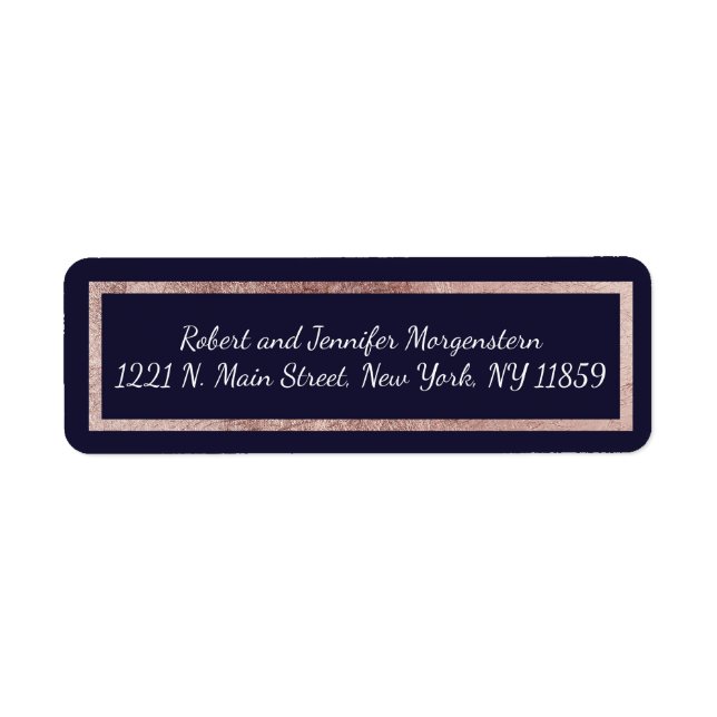 Einfache Rose Gold Lined Navy Blue Address Labels (Vorne)