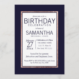 Einfache Rose Gold Lined Navy Blue Birthday Party Einladung