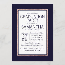 Einfache Rose Gold-Lined Navy Blue Graduation Part Einladung