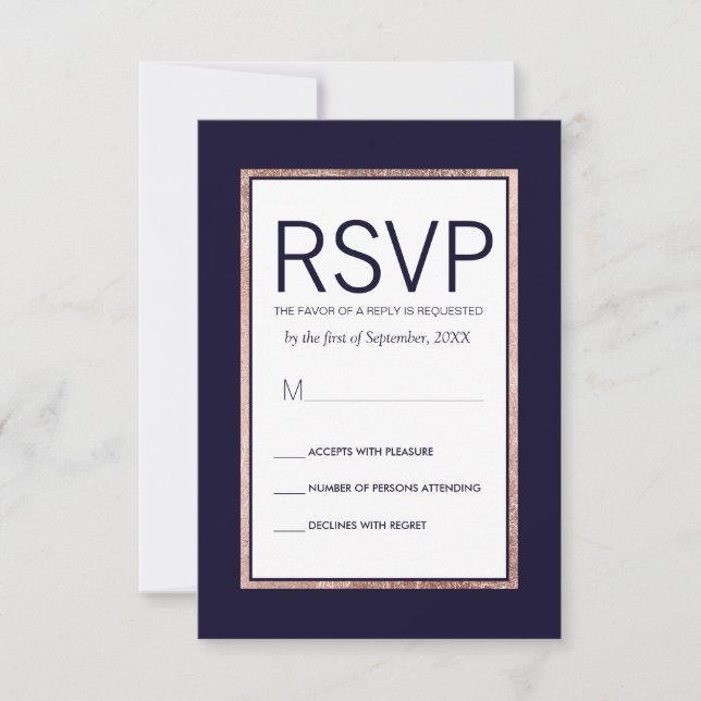 Einfache Rose Gold Lined Navy Blue RSVP Cards Karte (Vorderseite)