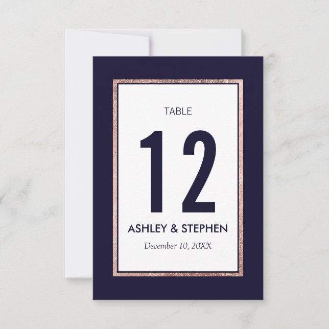 Einfache Rose Gold Lined Navy Blue Tischnummern (Vorderseite)