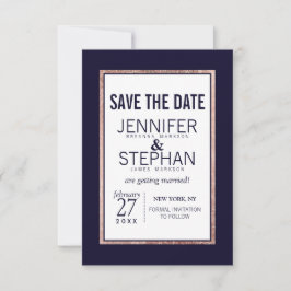 Einfache Rose Gold Lined Navy Blue Wedding Save The Date