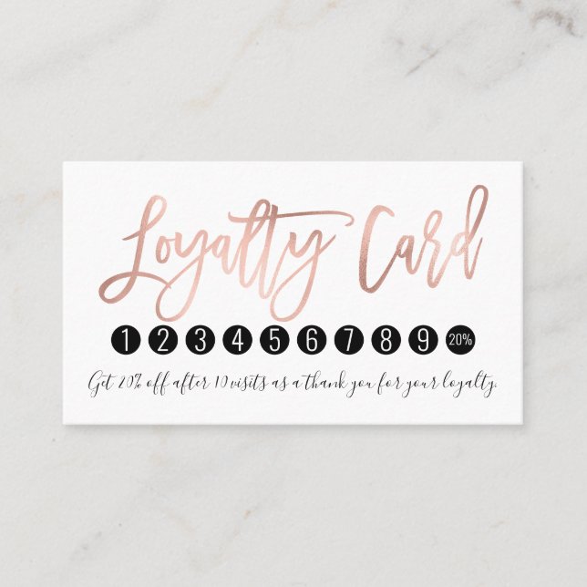 Einfache Rose Gold Moderne Typografie Weiß Schwarz Treuekarte (Vorderseite)