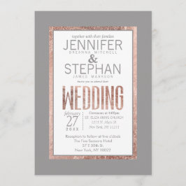 Einfache Rose Gold Rahmen Slate Gray Wedding Einladung