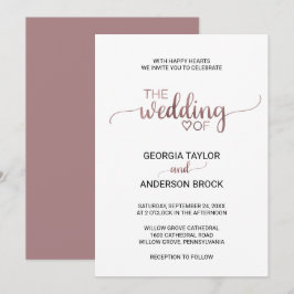 Einfache Rose-Goldkalligrafie-Hochzeit Einladung