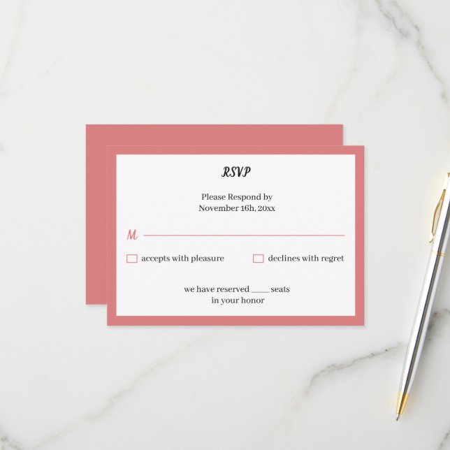 Einfache Rose - maßgeschneiderte Hochzeit RSVP Karte (Vorderseite/Rückseite Beispiel)