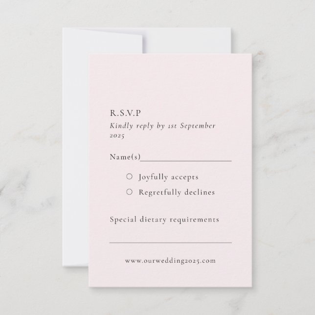Einfache Rose mit blass weich Rosa Minimalistisch  RSVP Karte (Vorderseite)