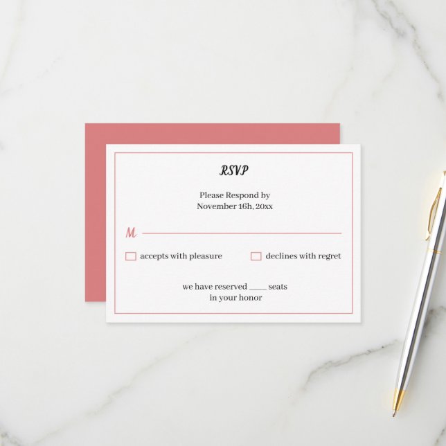 Einfache Rose Personalisiert Hochzeit RSVP Karte (Vorderseite/Rückseite Beispiel)