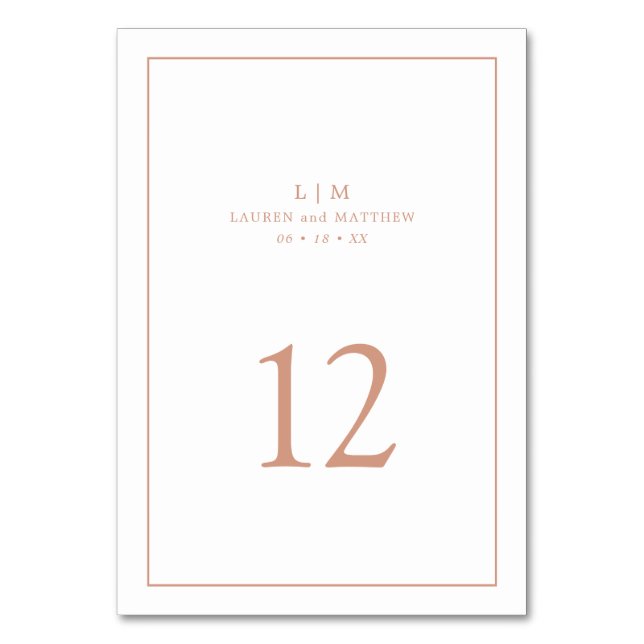 Einfache Rose Rosa Monogramm Elegante Hochzeit Tischnummer (Vorderseite)