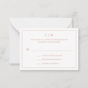 Einfache Rose Rosa Monogramm Mini-Hochzeit RSVP Mitteilungskarte