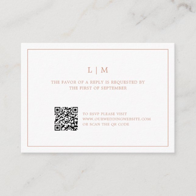Einfache Rose Rosa Monogramm QR Code Hochzeit RSVP Mitteilungskarte (Vorderseite)
