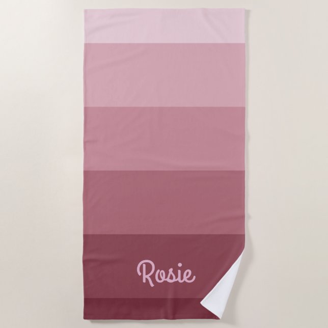 Einfache Rose Streifen mit Individuelle Name Strandtuch (Vorderseite)