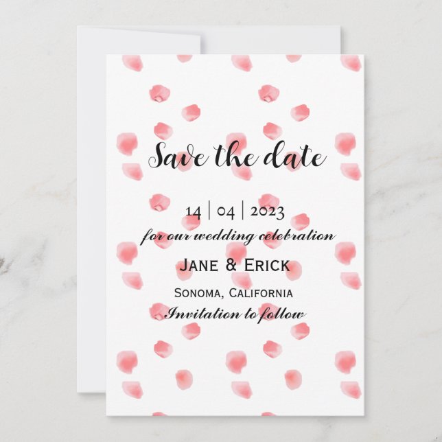 Einfache Rosenblätter Save the Date flach (Vorderseite)