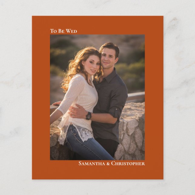 Einfache Rost Orange BUDGET Hochzeit Foto Einladun (Vorderseite)