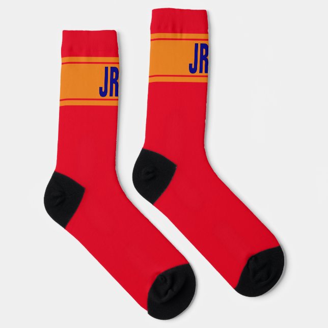 Einfache Rot-Orange und Blau mit Monogramm Socken (Rechts)