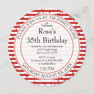 Einfache Rot- und Weißstreifen - Rund Party Einladung