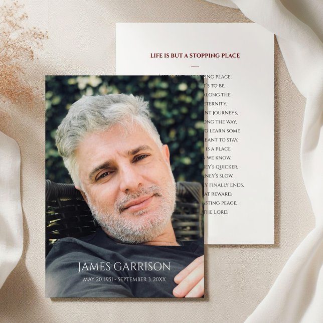 Einfache rote Beerdigungskarte mit Foto Begleitkarte (Von Creator hochgeladen)