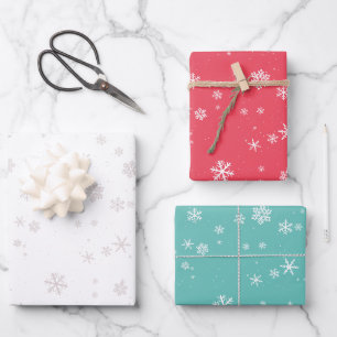 Einfache rote blaue weiße Schneeflocke Weihnachten Geschenkpapier Set