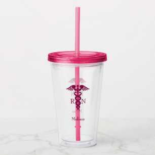 Einfache rote Caduceus Registered Nurse RN Symbol Acryltrinkbecher