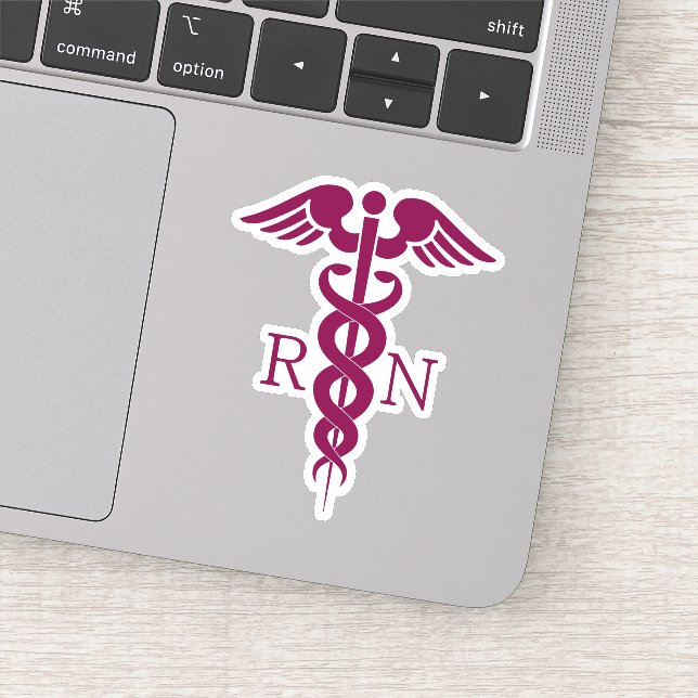 Einfache rote Caduceus Registered Nurse RN Symbol Aufkleber (Detail)