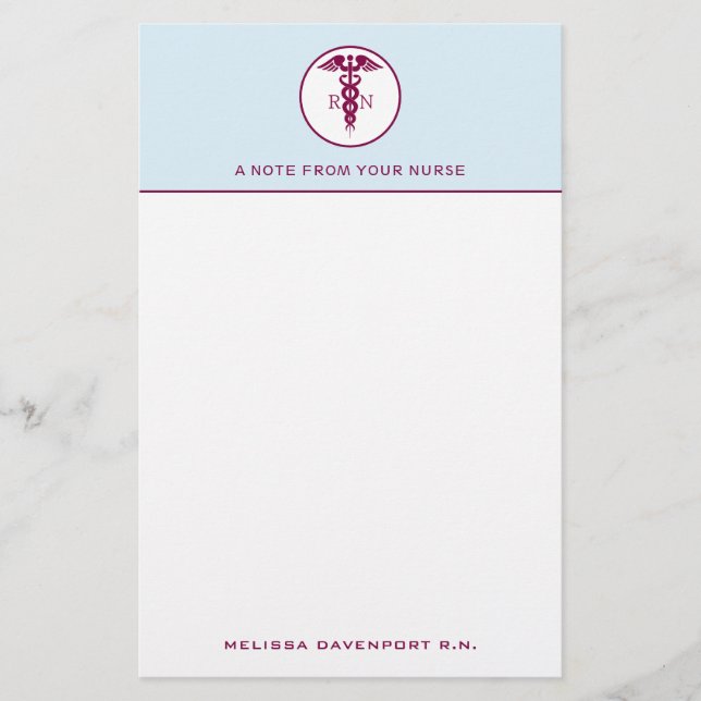 Einfache rote Caduceus Registered Nurse RN Symbol Briefpapier (Vorderseite)