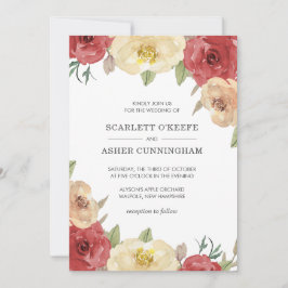 Einfache Rote Flora Elegante Hochzeit Einladung
