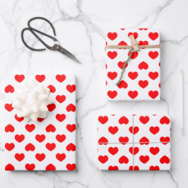 Einfache Rote Herzen Minimalistisch Geschenkpapier Set
