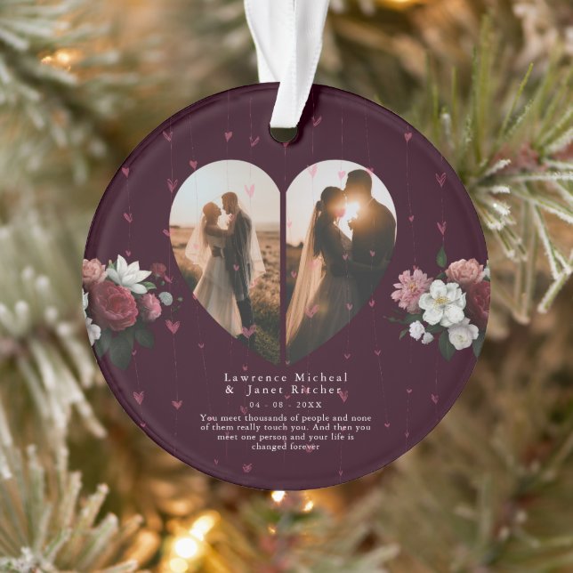 Einfache Rote Herzform Paare Fotos Geschenk Ornament (Baum)