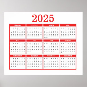 Einfache Rote Kalender 2025 Poster