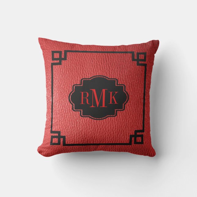 Einfache rote Leder Textur Print Black Frame Kissen Für Draußen (Vorderseite)