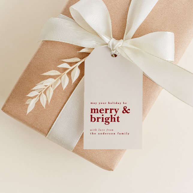 Einfache Rote Merry & Bright mit Individuelle Name Geschenkanhänger (Von Creator hochgeladen)