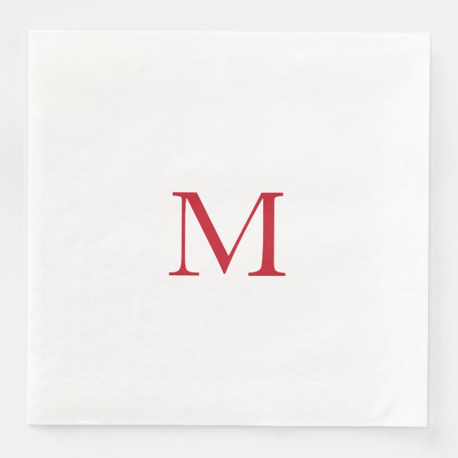 Einfache rote Monogramm-Papier Serviette (Vorderseite)