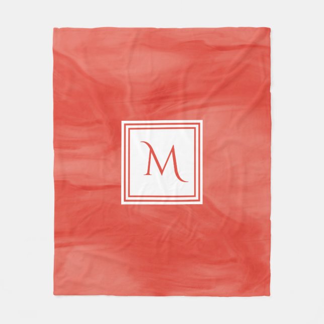 Einfache Rote Orange Subtile Marmor Modernes Monog Fleecedecke (Vorderseite)