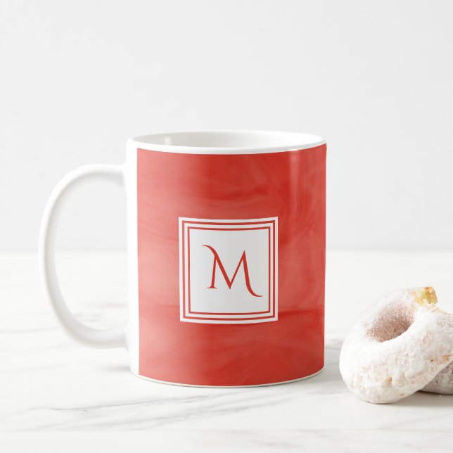 Einfache Rote Orange Subtile Marmor Modernes Monog Kaffeetasse (Mit Donut)
