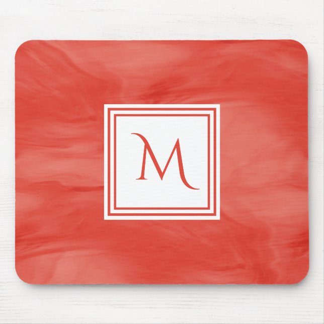 Einfache Rote Orange Subtile Marmor Modernes Monog Mousepad (Vorne)
