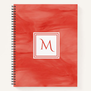 Einfache Rote Orange Subtile Marmor Modernes Monog Notizbuch