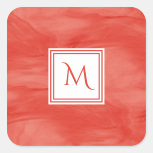 Einfache Rote Orange Subtile Marmor Modernes Monog Quadratischer Aufkleber