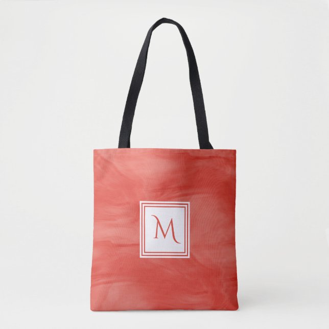 Einfache Rote Orange Subtile Marmor Modernes Monog Tasche (Vorderseite)