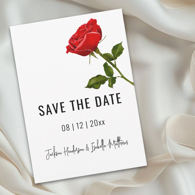 Einfache rote Rose Hochzeit Termin speichern Save The Date (Romantic simple watercolor red rose wedding save the date Card)