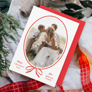 Einfache rote Schleife oval Foto Weihnachten
